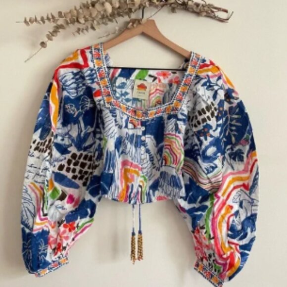 FARM RIO Wild Brazil Cotton Crop Top XS - Picture 1 of 6